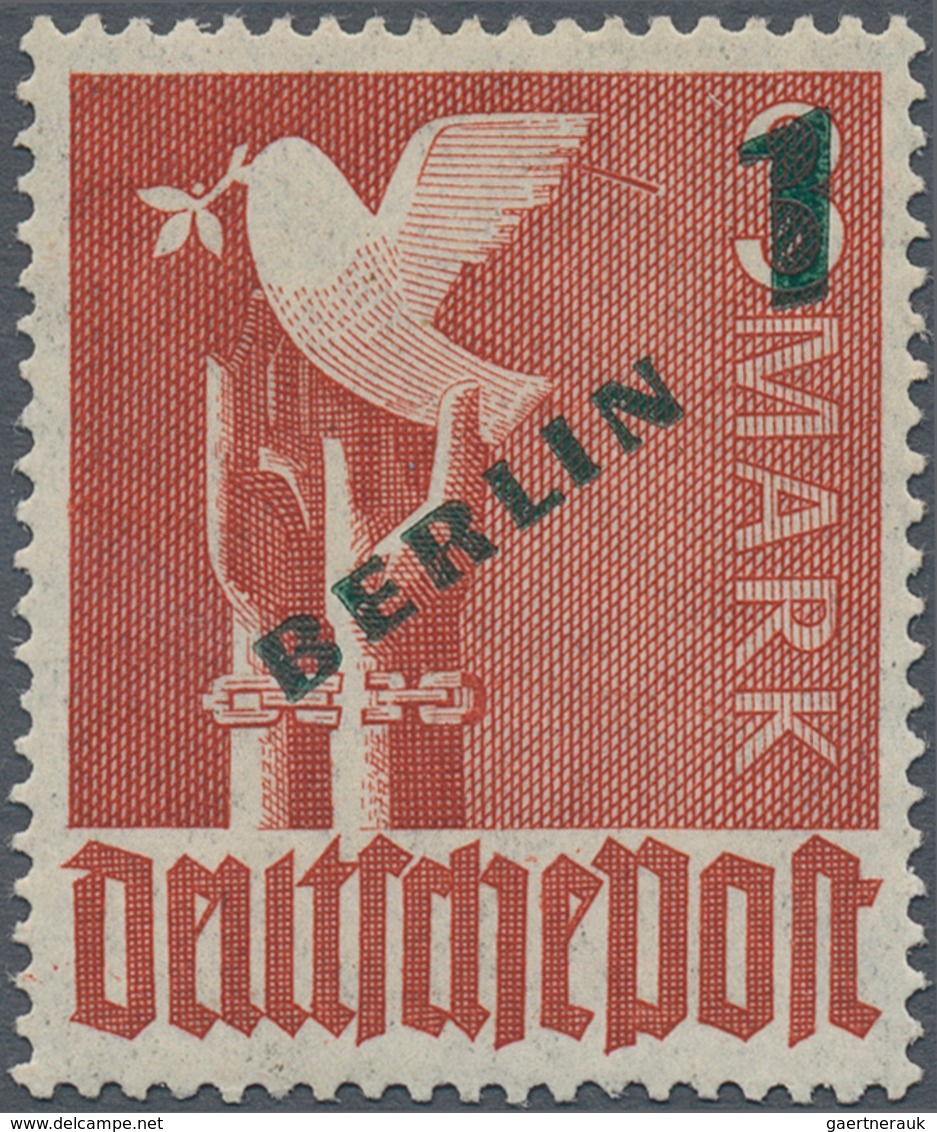 Berlin: 1949, Freimarke 1 (DM) Mit Grünem Aufdruck BERLIN Und Plattenfehler "Ast Am Taubenflügel", " - Brieven En Documenten