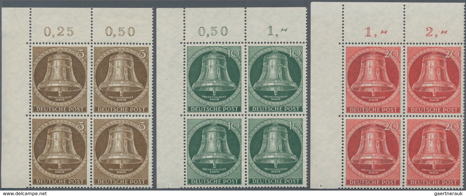 Berlin: 1953, Glocke Mitte Als Postfrischer 4-er Block-Satz Aus Der Linken Oberen Bogenecke. (M€320, - Brieven En Documenten