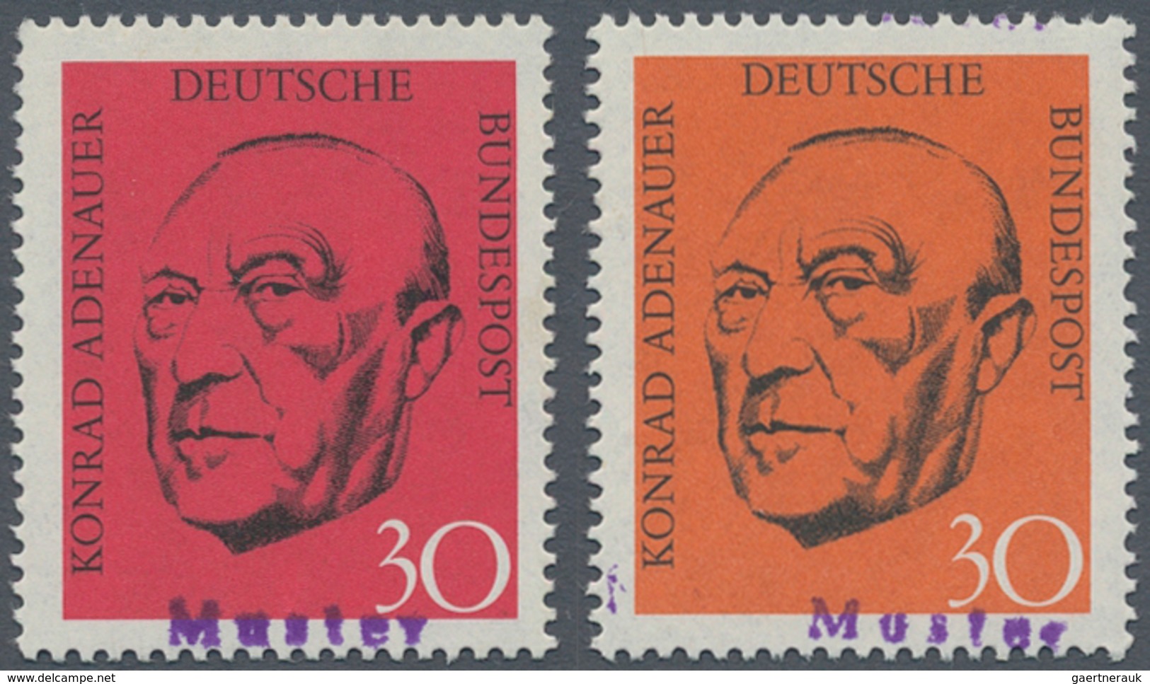 Bundesrepublik Deutschland: 1968, 30 Pfg. Adenauer Lebhaftrot/schwarz Mit Violettem "Muster"-Handste - Briefe U. Dokumente