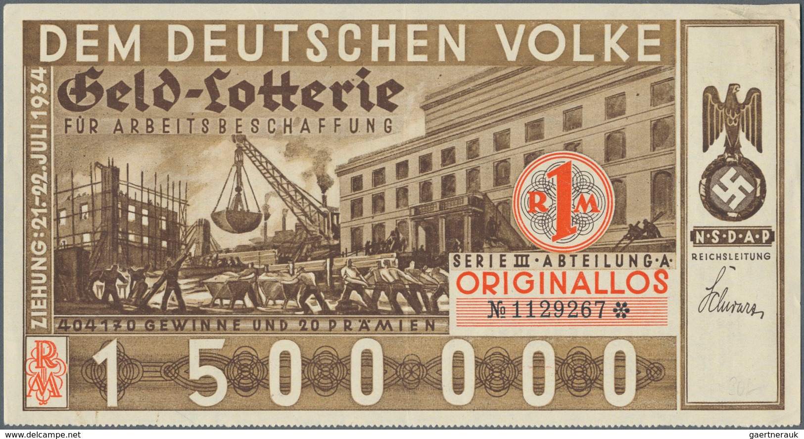 Ansichtskarten: Propaganda: 1934, Zwei Lose Der Geld-Lotterie Für Arbeitsbeschaffung Der NSDAP Reich - Politieke Partijen & Verkiezingen