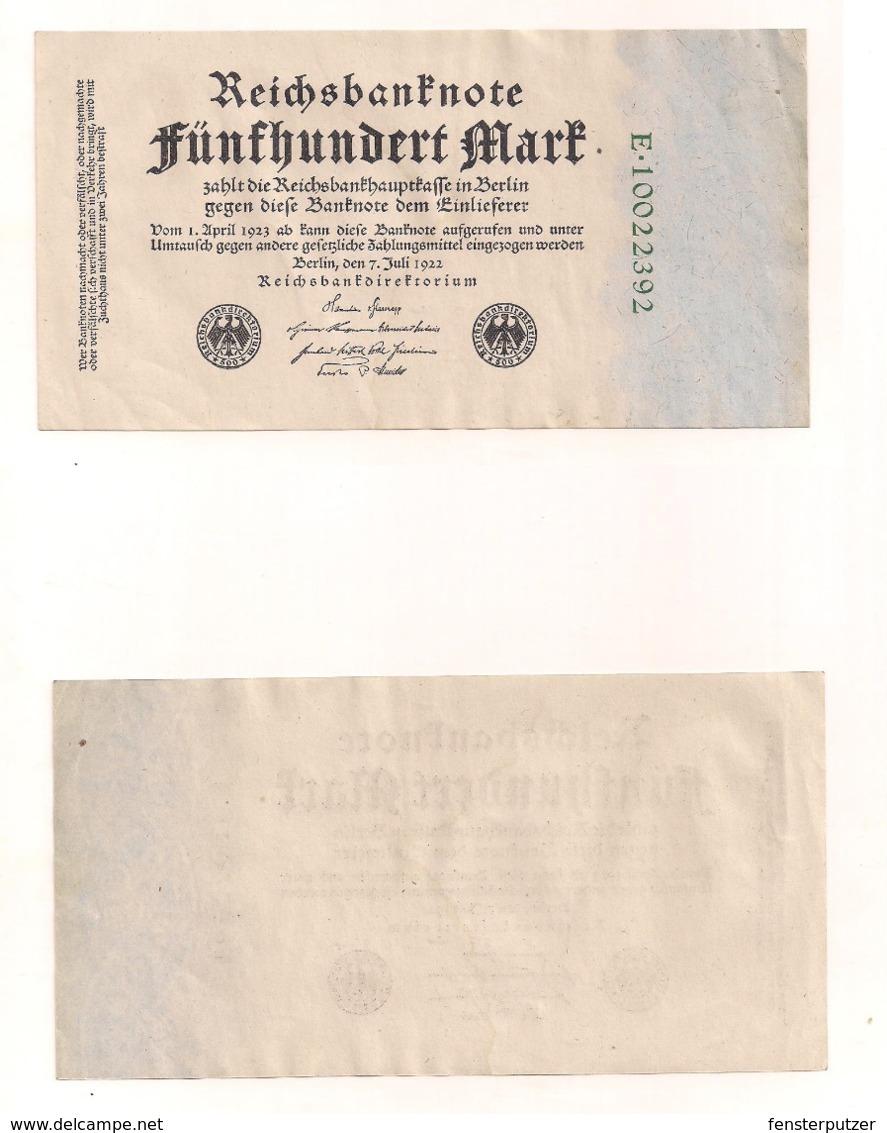 Reichsbanknote 500 Mark - Berlin, 7.Juli 1922 - 500 Mark