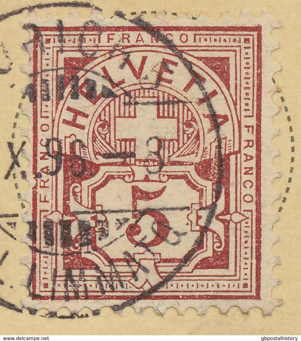 SCHWEIZ 1896 5 C GA M. 5 C. Zusatzfrankatur, Selt. ABART: Linker Rahmenlinie R! - Abarten