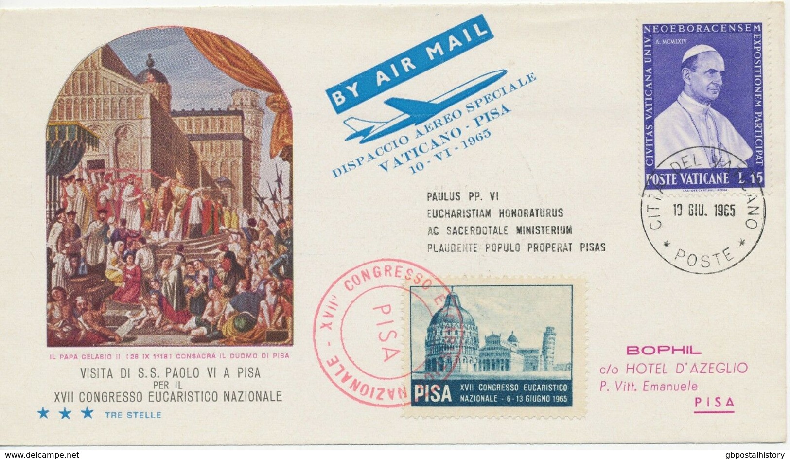 VATICAN CITY 1965 Superb Rare Special Flight "VATICANO - PISA" W. 15 L Pope Paul - Poste Aérienne