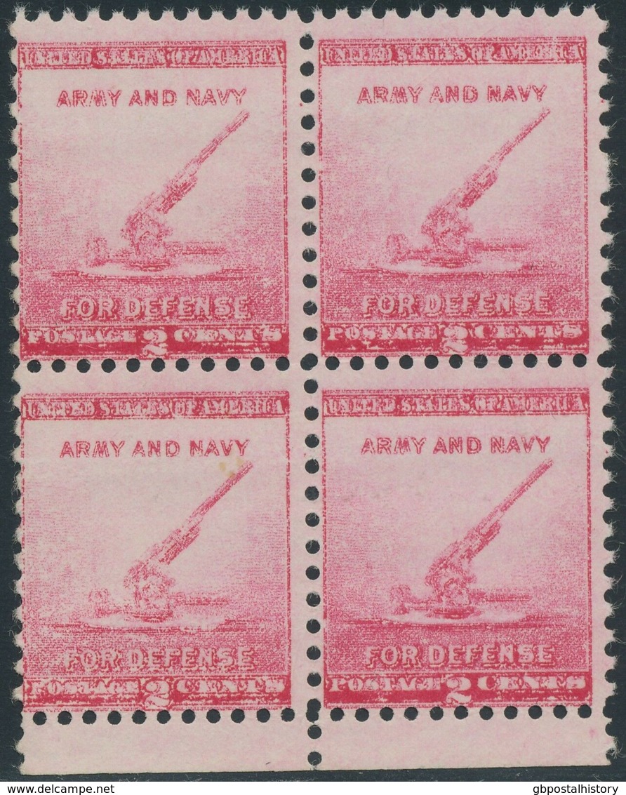 USA 1940 Arming Program - 90mm Anti-aircraft Gun 2 C U/M Bl.4 VARIETY: DRY PRINT - Unused Stamps