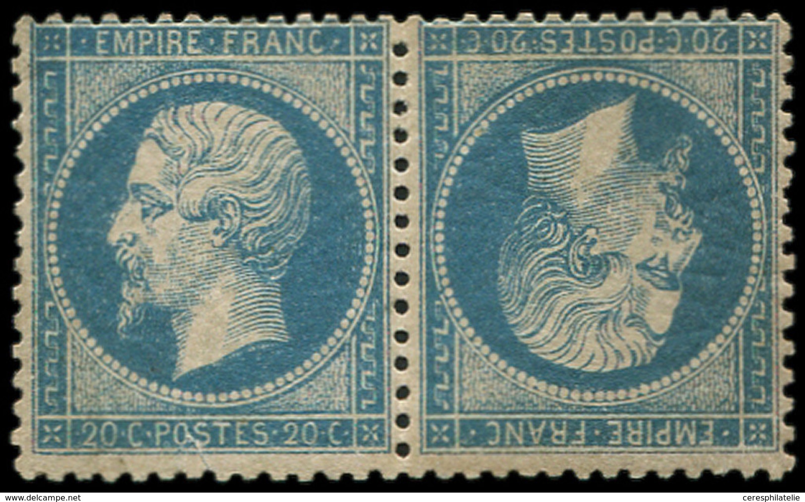 * EMPIRE DENTELE - T22b 20c. Bleu, TETE BECHE, Petite Fente En Bas Et Gomme Altérée, B/TB - 1862 Napoléon III