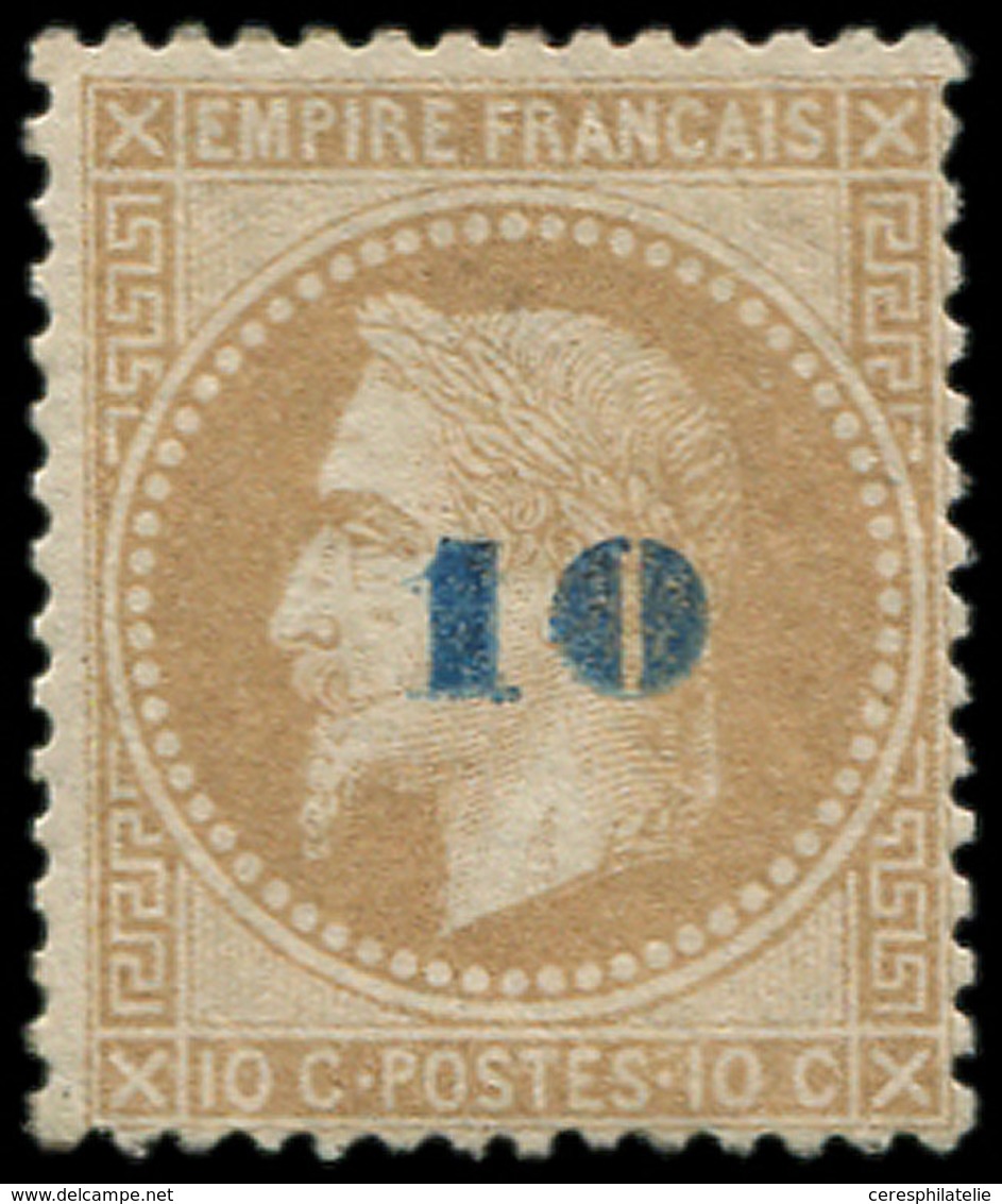 (*) EMPIRE LAURE - 34   10 S. 10c. Bistre, Surch. Bleu, TB - 1863-1870 Napoléon III Lauré