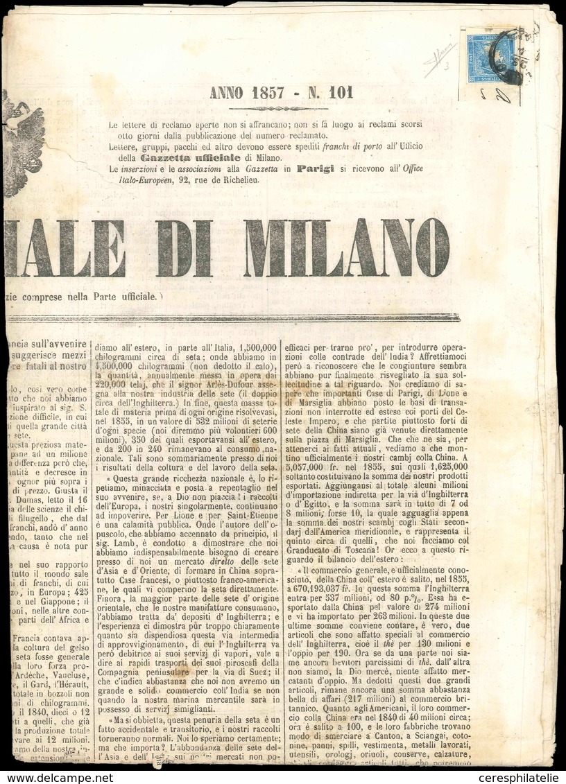 Let ITALIE (ANCIENS ETATS) LOMBARDO-VENETIE Journaux 3 Obl. COMO 18/9/57 S. Journal, B/TB, Cote Sassone - Lombardy-Venetia