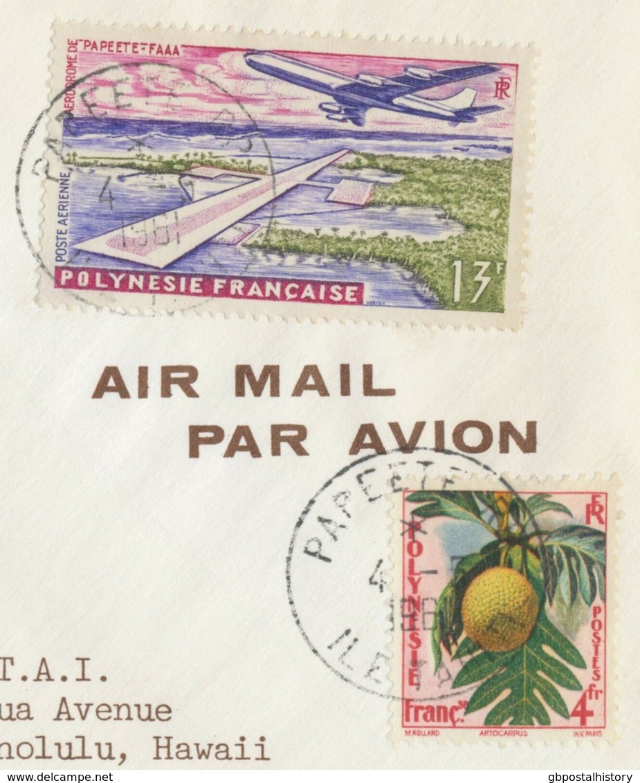 FRENCH POLYNESIA 1961 T.A.I Jet First Direct Flight PAPEETE-LOS ANGELES-HONOLULU - Covers & Documents