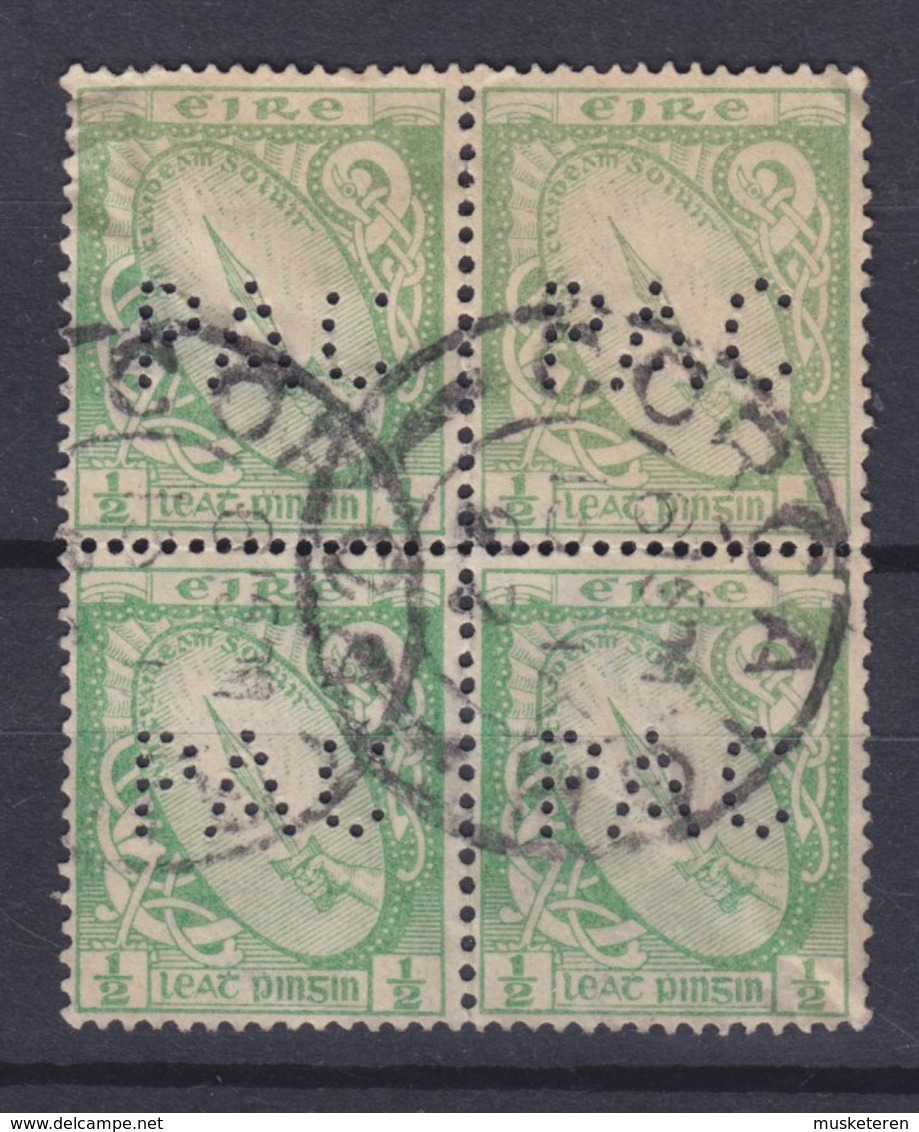 Ireland Perfin Perforé Lochung 'PAC' 1923 Mi. 40 ½Pg 4-Block Sword Of Light Schwert Des Lichts CORGA Cancel !! (2 Scans) - Sin Dentar, Pruebas De Impresión Y Variedades