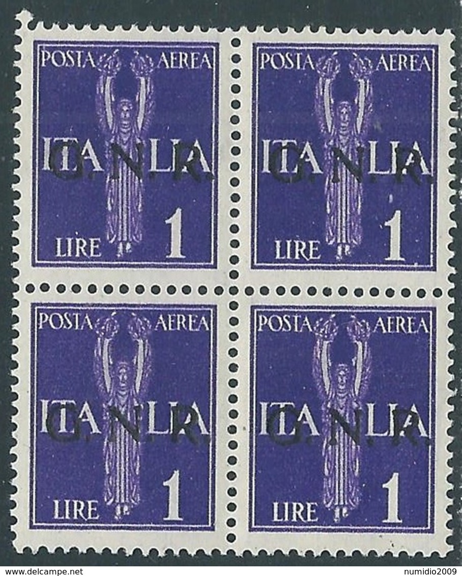 1944 RSI POSTA AEREA 1 LIRA VERONA QUARTINA MNH ** - JUL50-2 - Poste Aérienne