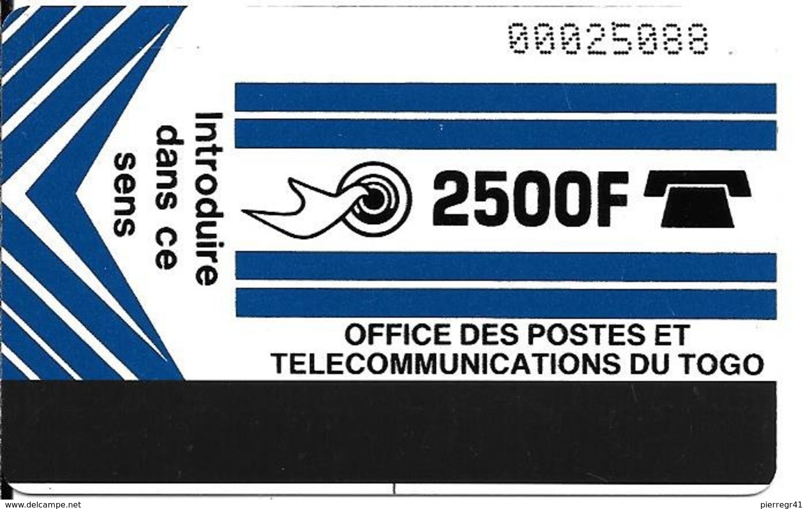 CARTE-TOGO-MAGNETIQUE-GENERIQUE-2500F-BLEU-MARINE TBE-RARE - Togo