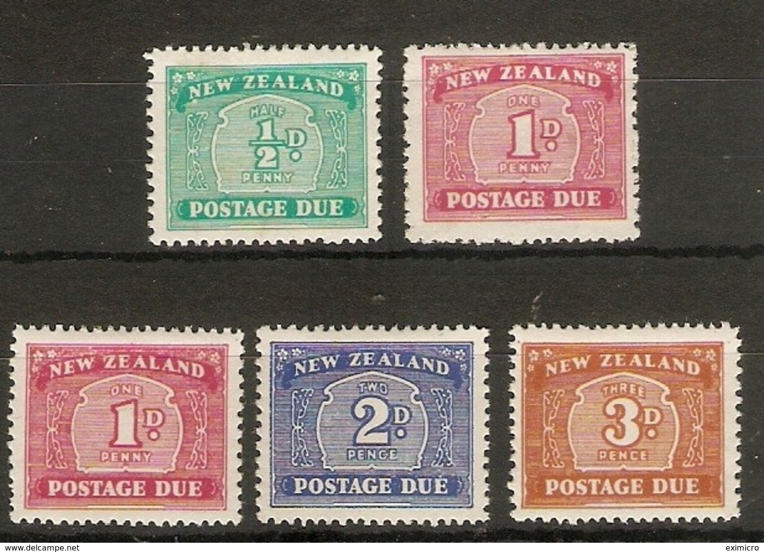 NEW ZEALAND 1939 - 1949 ½d, 1d, 1d, 2d, 3d ALL DIFFERENT  POSTAGE DUES  LIGHTLY MOUNTED MINT Minimum Cat £37 - Strafport