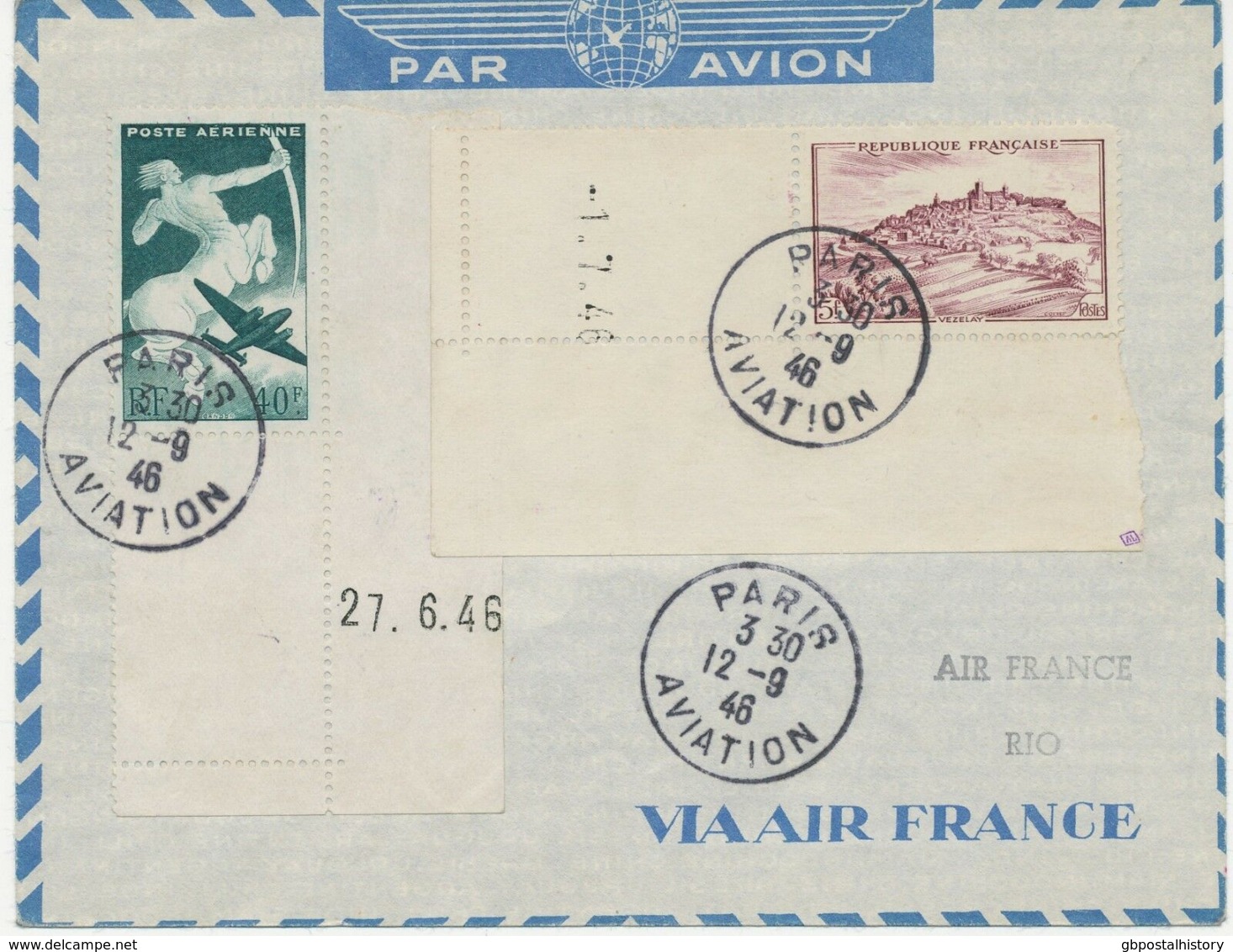 FRANKREICH 1946 Erstflug "Paris - Rio De Janeiro" Air France Selt Nachkriegsflug - First Flight Covers