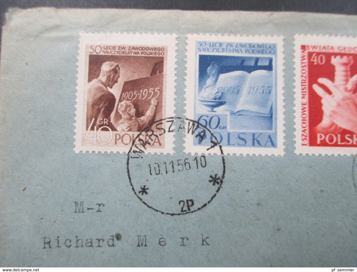 Polen 1956 Luftpostbrief / Lotnicza Par Avion Nr. 952 - 955 MiF Lehrerverband Und Schach Nach Frauenfeld Schweiz - Lettres & Documents