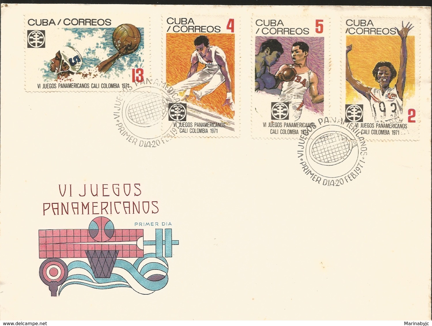 V) 1971 CARIBBEAN, 6TH PAN AMERICAN GAMES, CALI, COLOMBIA, WATER POLO, GYMNASTICS, BOXING, WOMEN’S RUNNING, WITH SLOGAN - Brieven En Documenten