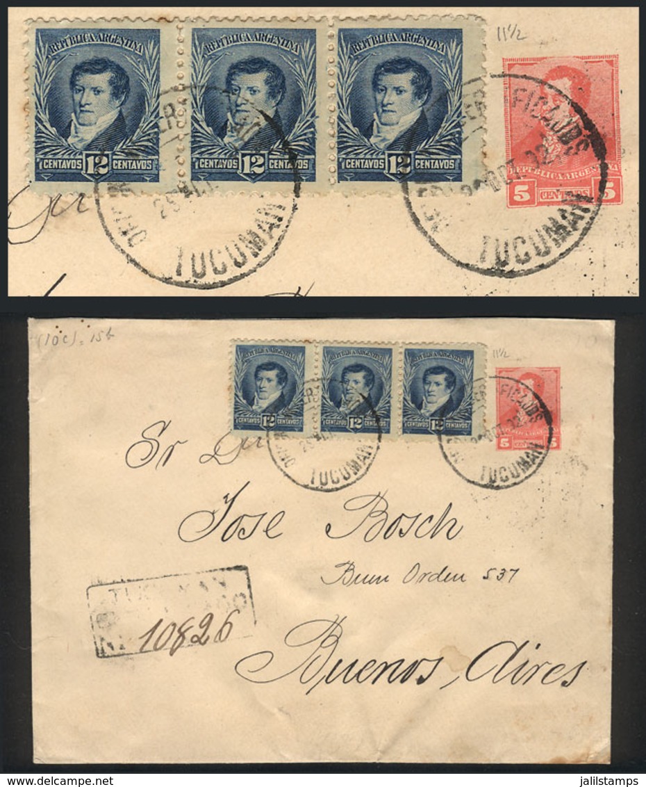 ARGENTINA: 30/OC/1892 TUCUMÁN - Buenos Aires, 5c. Stationery Envelope Uprated With 36c. (total 41c.!!) Sent By Registere - Other & Unclassified