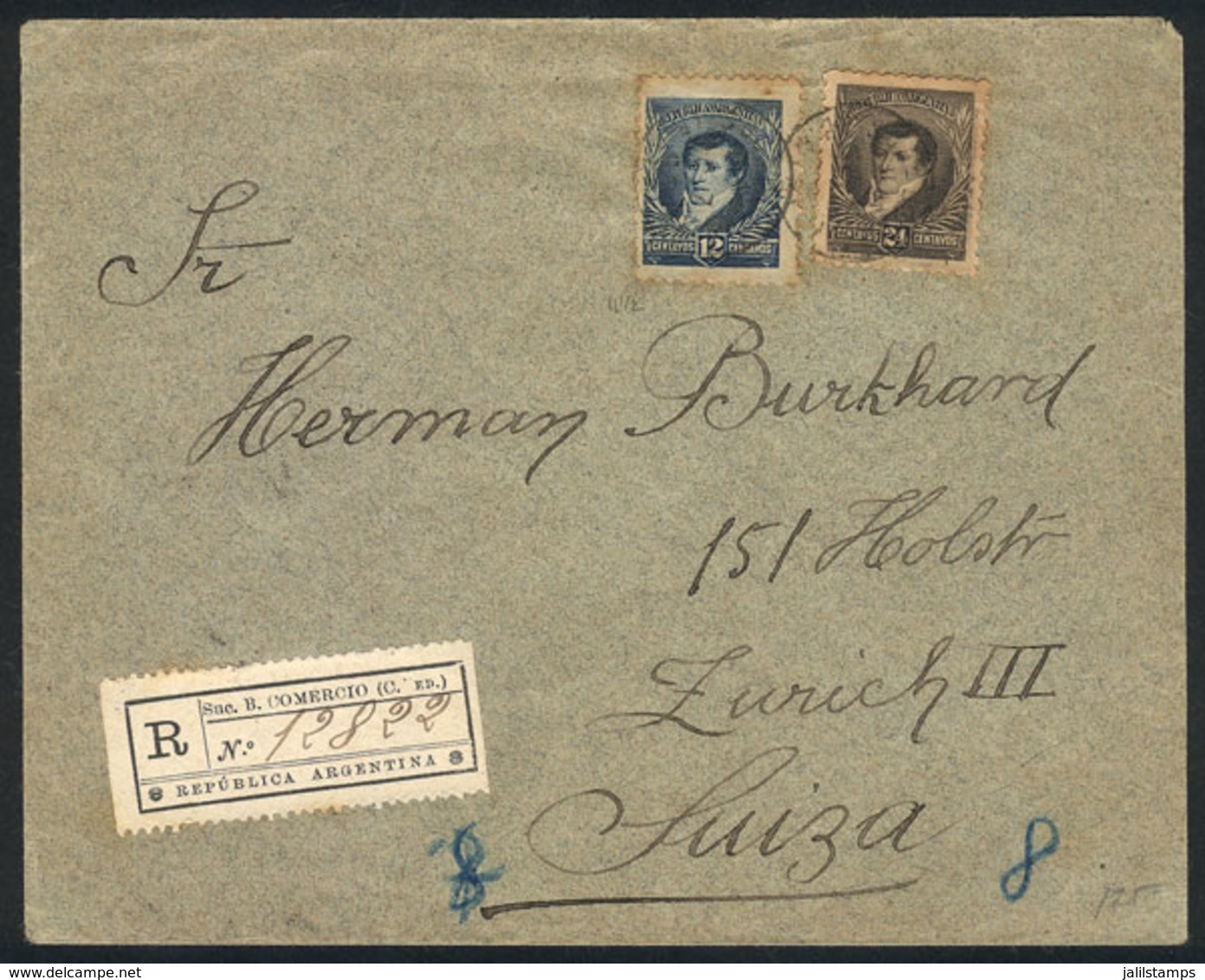 ARGENTINA: Registered Cover Sent From Buenos Aires (Sucursal Bolsa De Comercio) To Switzerland On 7/OC/1895 With 36c., W - Sonstige & Ohne Zuordnung