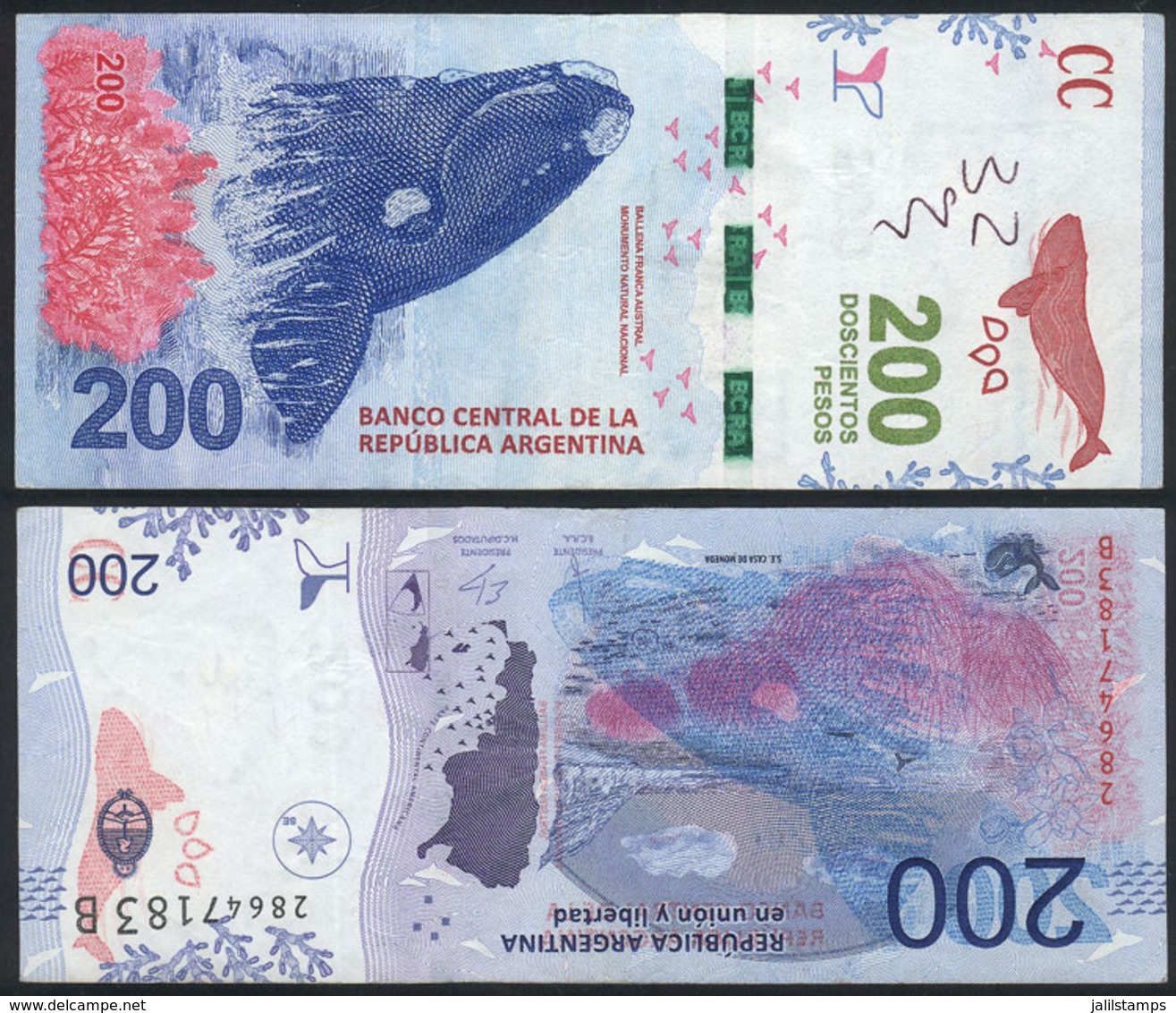 ARGENTINA: Modern Banknote Of 200 Pesos With VARIETY: Offset Impression On Back Of Rose Color, Used But Of VF Quality! - Ohne Zuordnung