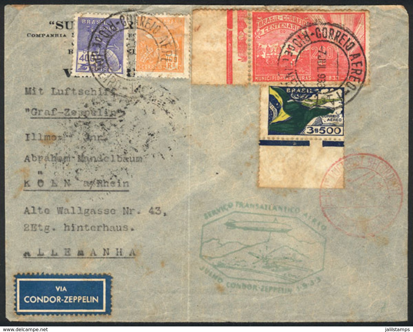 BRAZIL: 7/JUL/1933 Rio De Janeiro - Germany, Via ZEPPELIN: Cover With Cachet Of The Flight (green) And Friedrichshafen T - Other & Unclassified