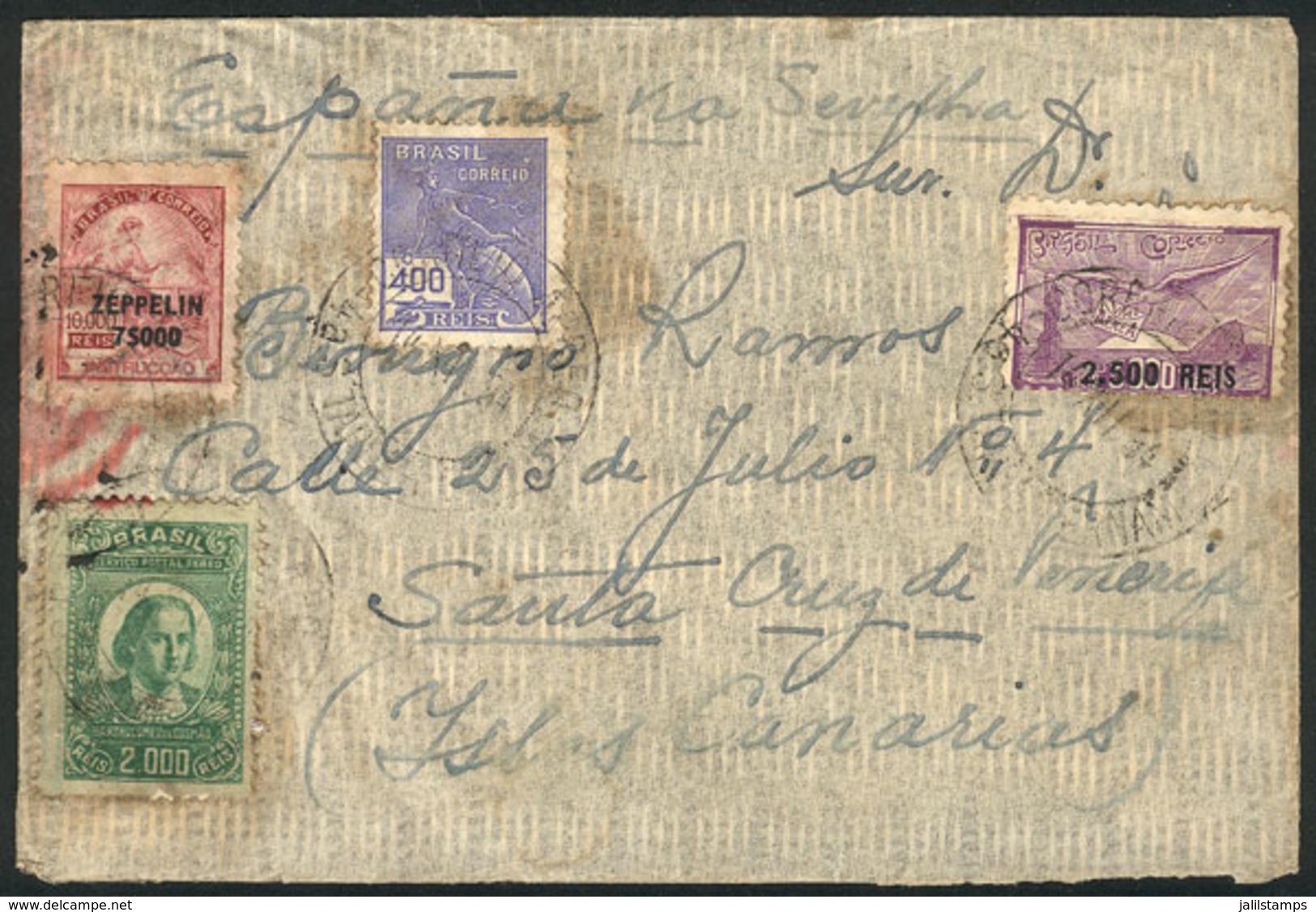 BRAZIL: Airmail Cover Sent From Pernambuco To Santa Cruz De Tenerife (Spain) On 14/DE/1934 With Nice Postage! - Other & Unclassified