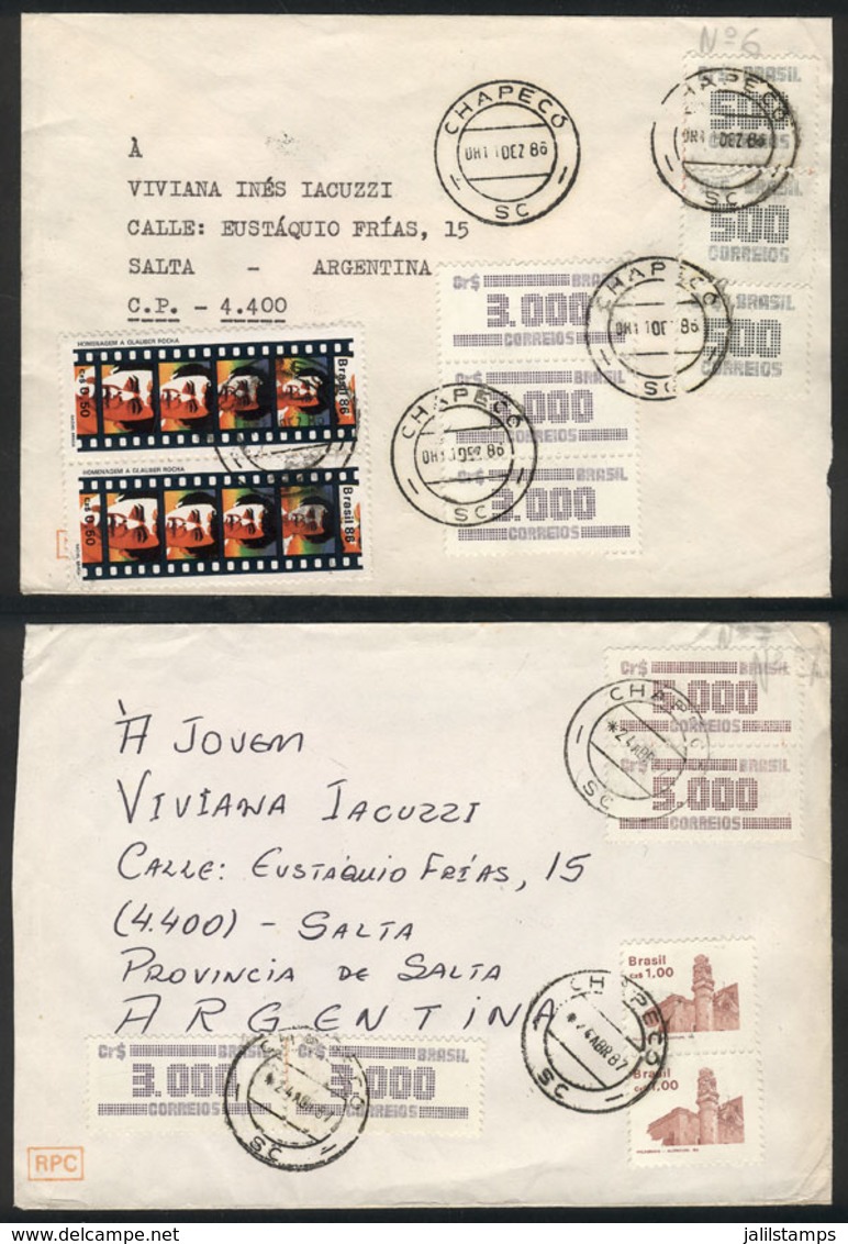 BRAZIL: 2 Covers Sent To Argentina In 1986/7 With Attractive INFLATION Postages, VF Quality! - Other & Unclassified