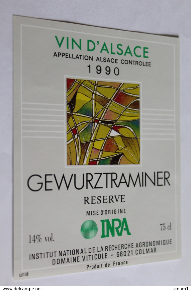 Etiquette Neuve Vin D Alsace  Gewurztraminer  14o INRA 1990 - Gewurztraminer