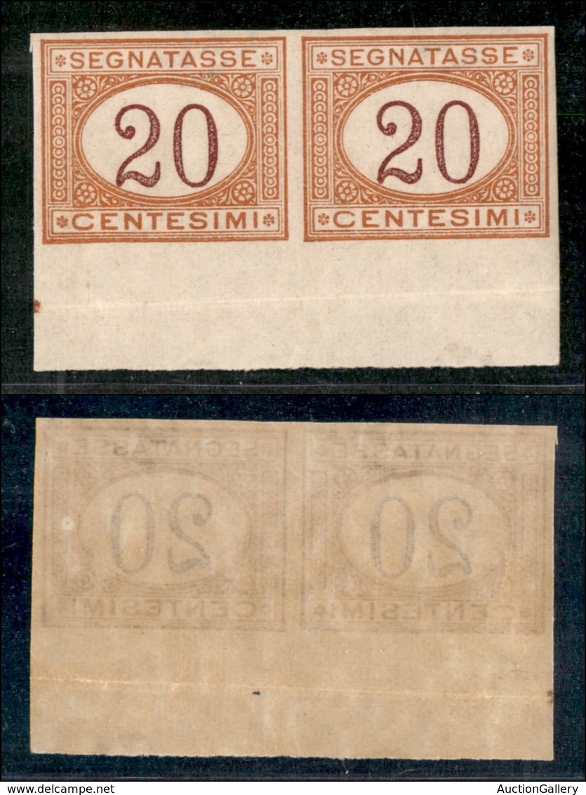 REGNO - Segnatasse - 1890 - 20 Cent (22g) - Coppia Non Dentellata Bordo Foglio - Gomma Integra (750+) - Altri & Non Classificati