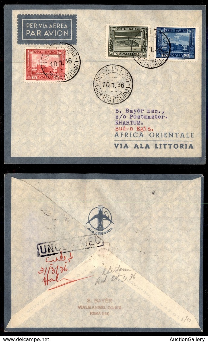 ITALIA - AEROGRAMMI - 1936 (10 Gennaio) - Rocca Littorio Khartum - Longhi 3536 - 10 Volati - Autres & Non Classés