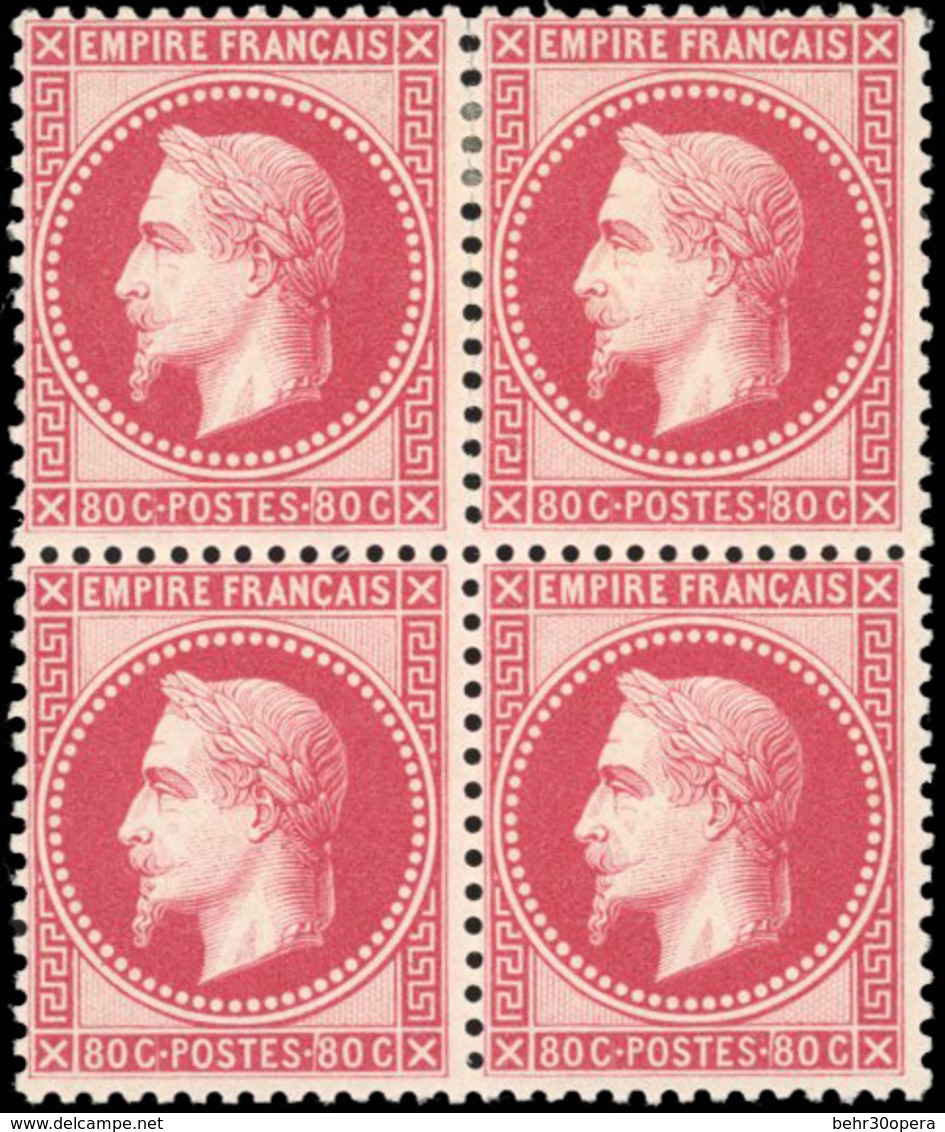 ** N°32, 80c. Rose Vif. Bloc De 4. 2 Timbres *. Fraîcheur Exceptionnelle. SUP. - 1863-1870 Napoléon III Lauré