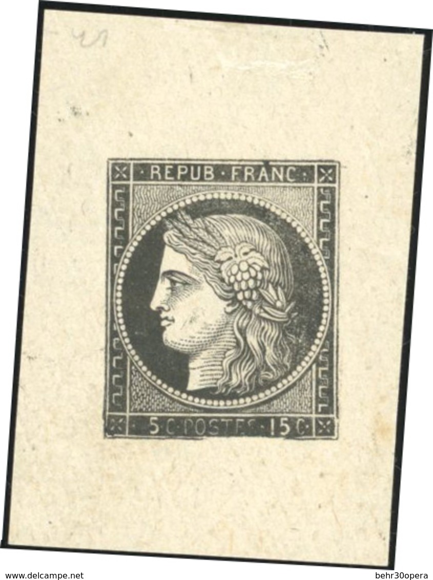 (*) N°55, Essai Du 15c. En Noir. Valeur Petit ''5'' à Gauche. Impression Recto Verso. TB. R. - 1871-1875 Cérès