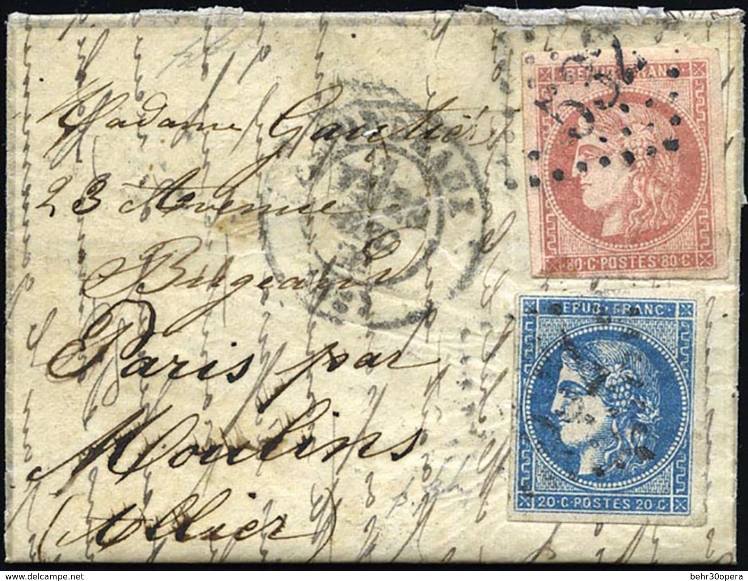 O N°4549, 20c. + 80c. Obl. GC 532 S/petite Lettre Frappée Du Càd De BORDEAUX Du 29 Décembre 1870 à Destination De PARIS  - Guerre De 1870