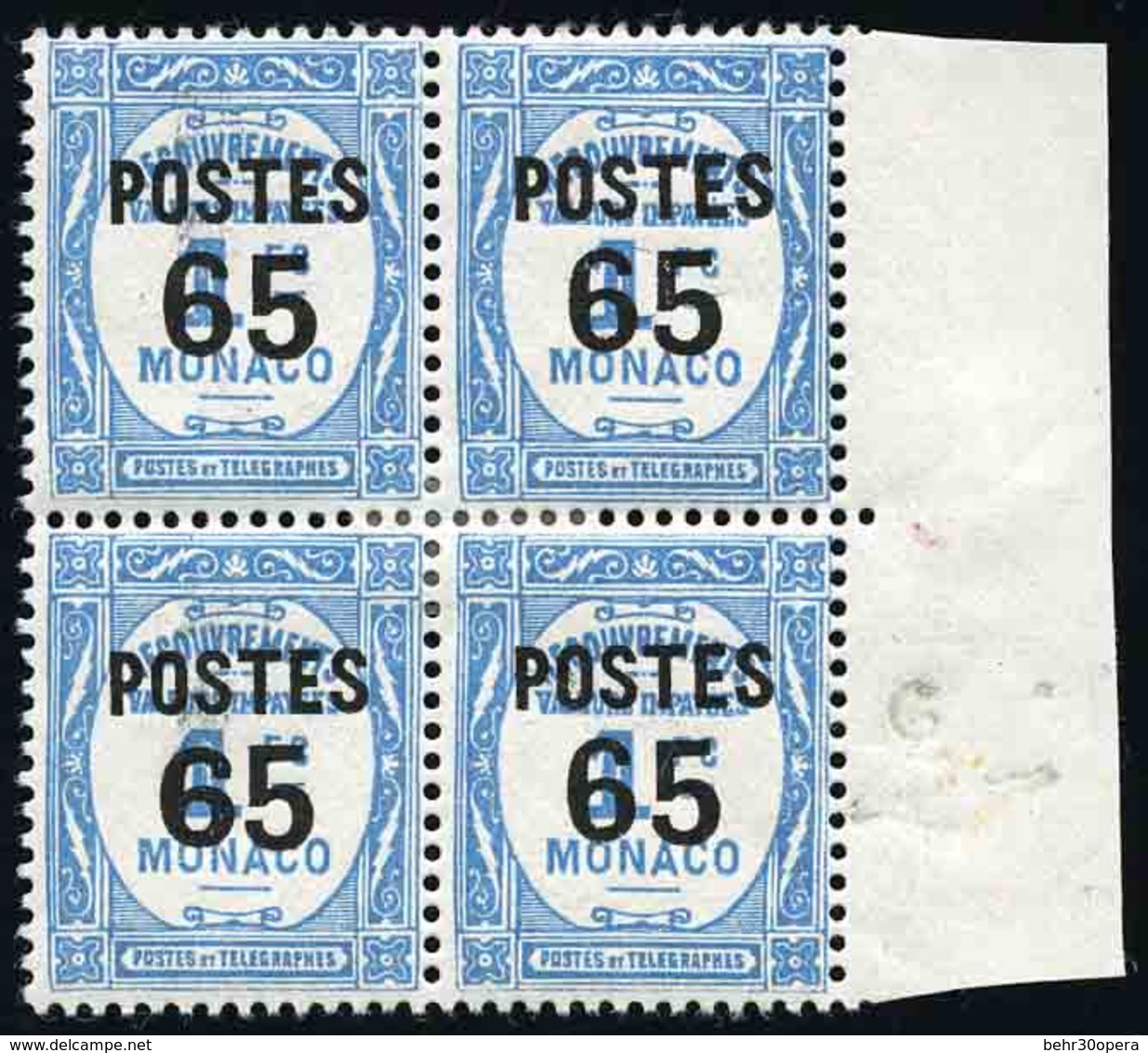 * N°148a, 65c. S/1F. Bleu Clair. Variété Gros ''6'' Dans Bloc De 4. BdeF. TB. - Autres & Non Classés