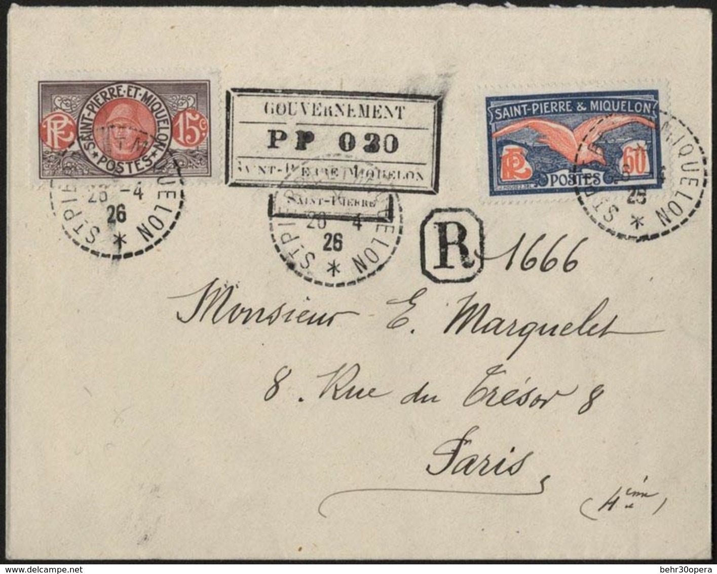 O N°82A +116, 15c. Violet-brun Et Rose + 60c. Bleu Et Rouge Obl. S/lettre Recommandée Frappée Du CàD De ST-PIERRE ET MIQ - Autres & Non Classés