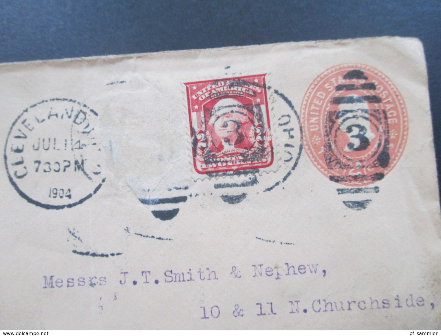 USA 1904 GA Umschlag Mit Zusatzfrankatur Diana Oil Works Cleveland - Hull England Mit Ak Fingerhutstempel Hull - Brieven En Documenten