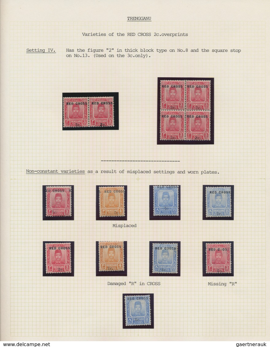 Malaiische Staaten - Trengganu: 1917/1918, Red Cross Overprints, Specialised Collection Of Apprx. 66 - Trengganu