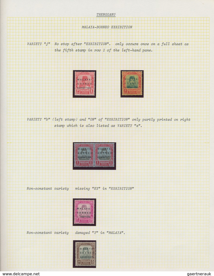 Malaiische Staaten - Trengganu: 1922, Exhibition Overprints 2c.-$3, Specialised Collection Of Apprx. - Trengganu