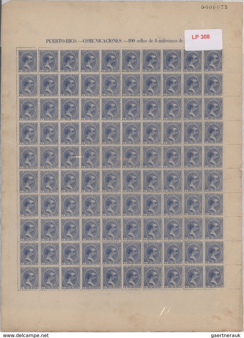 Puerto Rico: 1890/1898, King Alfons XIII., ten values in complete sheets of 100 stamps each mint nev