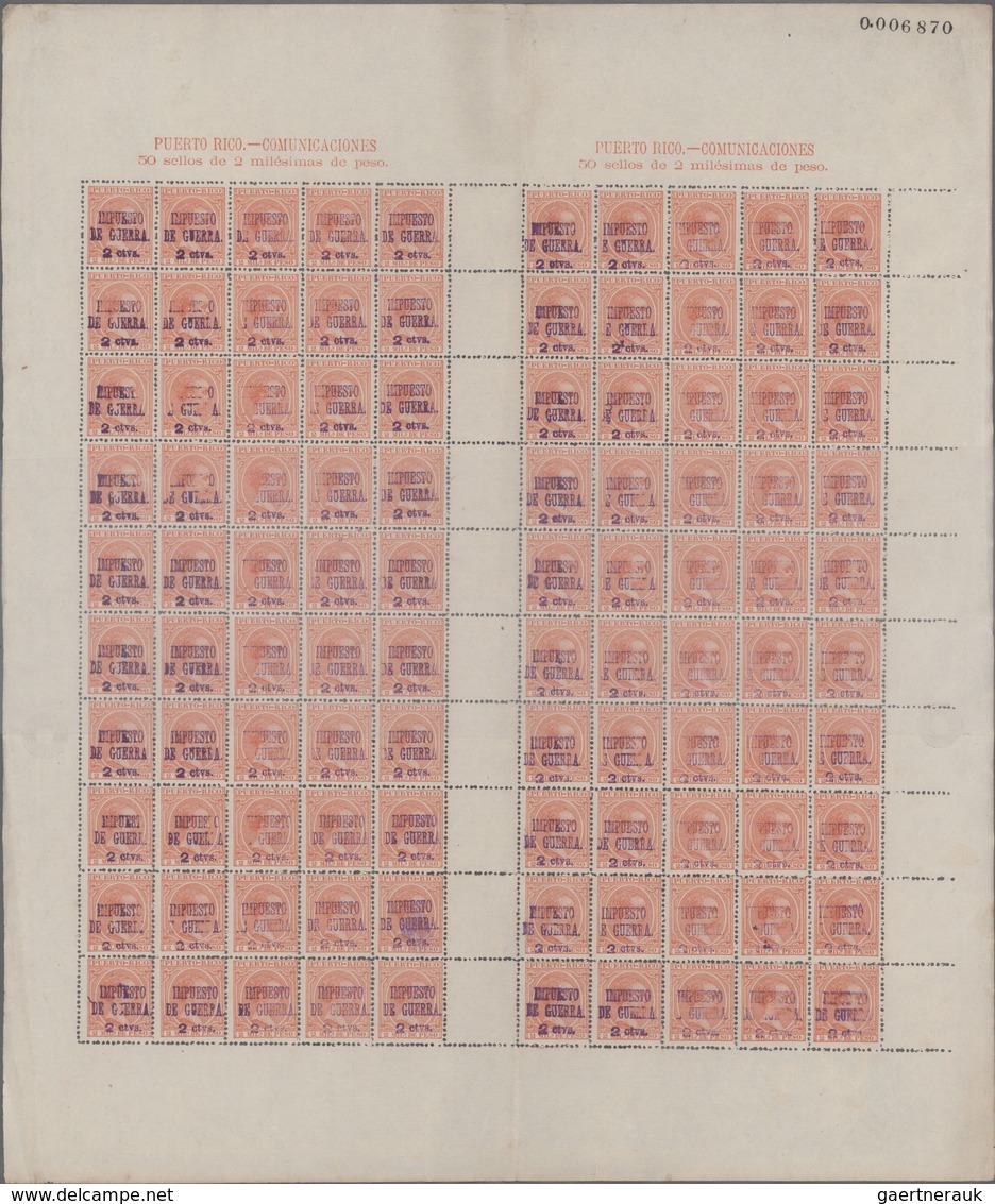 Puerto Rico: 1890/1898, King Alfons XIII., ten values in complete sheets of 100 stamps each mint nev