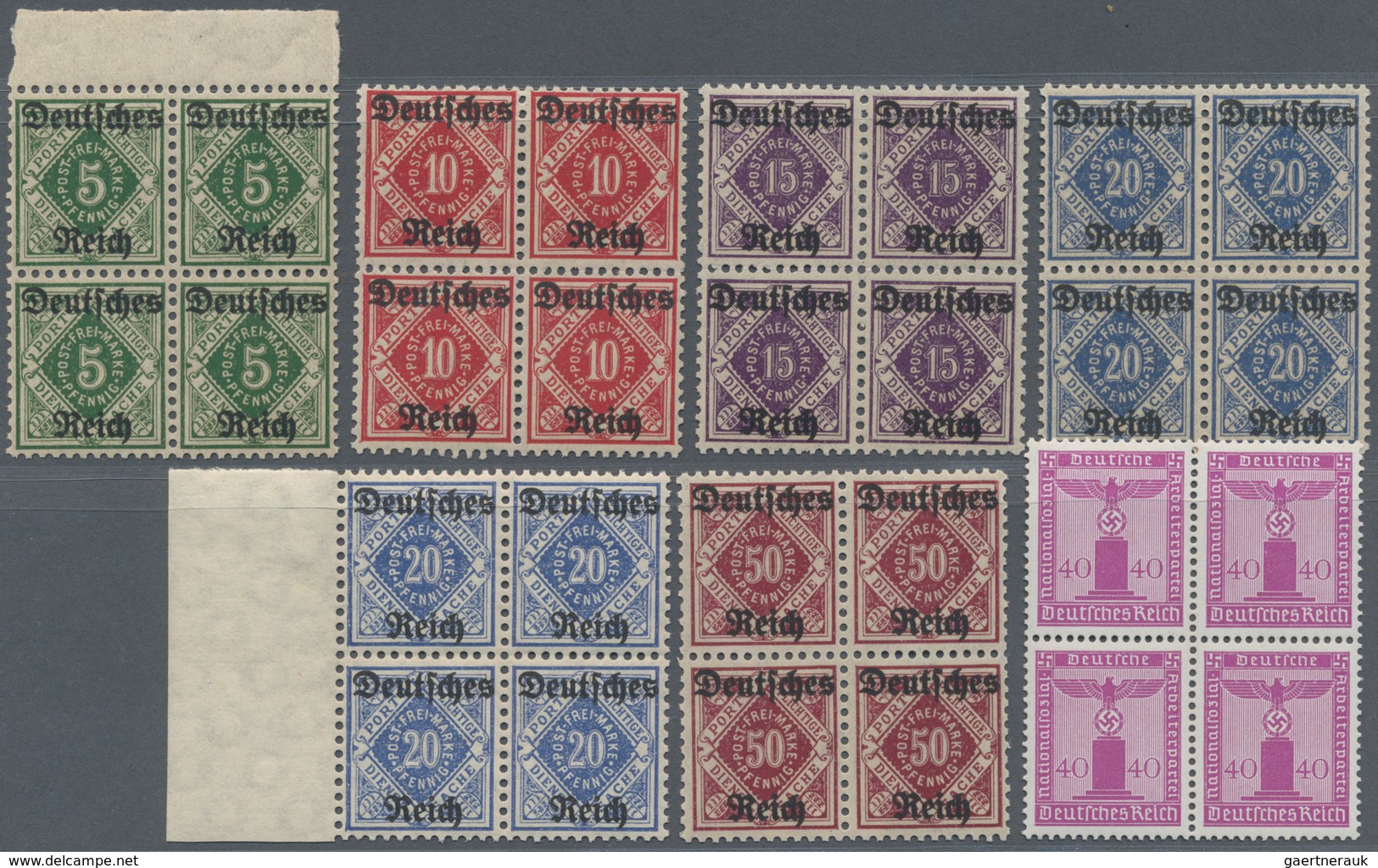 Deutsches Reich - Dienstmarken: 1920/42 Kleine Partie Dienstmarken Meist In Viererblocks - Oficial