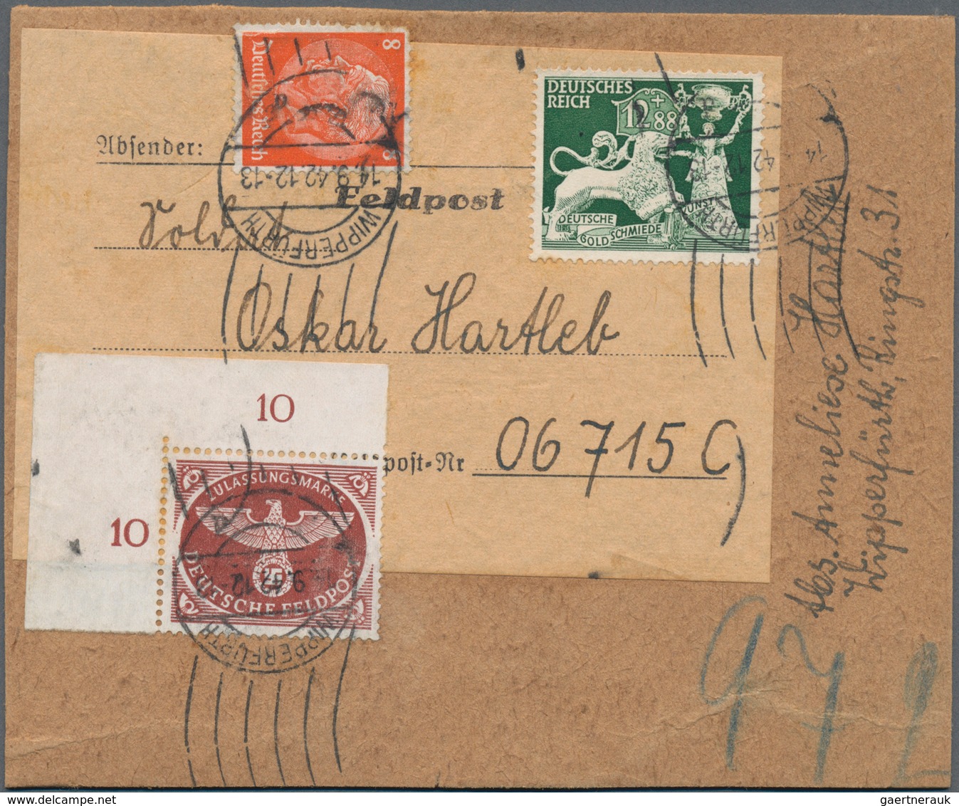 Feldpostmarken: 1941/1948, Vielseitiges Lot Von 3 Kompletten Päckchenadressen Sowie 3 Briefstücken M - Otros & Sin Clasificación