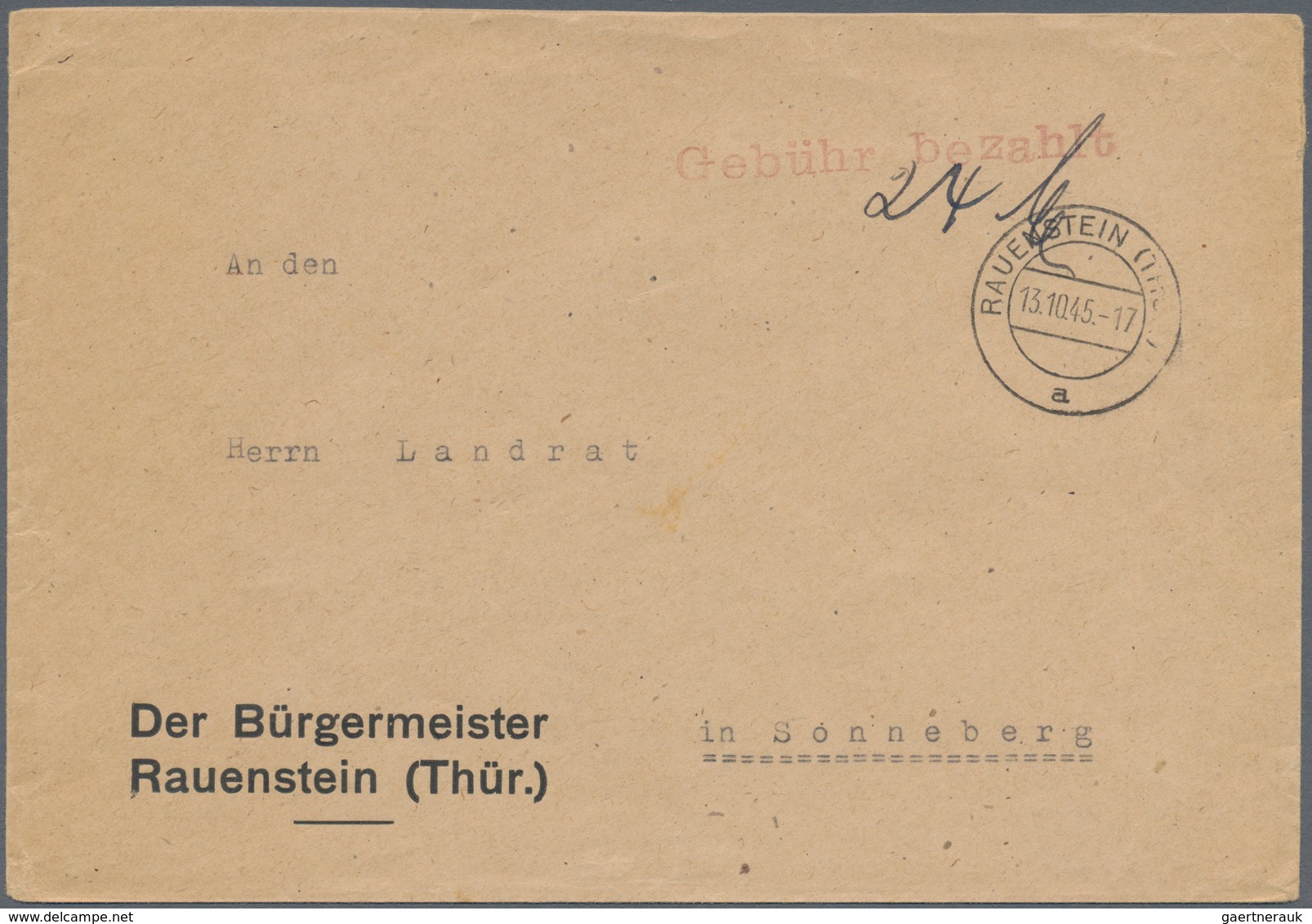 Alliierte Besetzung - Gebühr Bezahlt: Sowjetische Zone: 1945/1949, Thüringen Plz 15b, saubere Partie