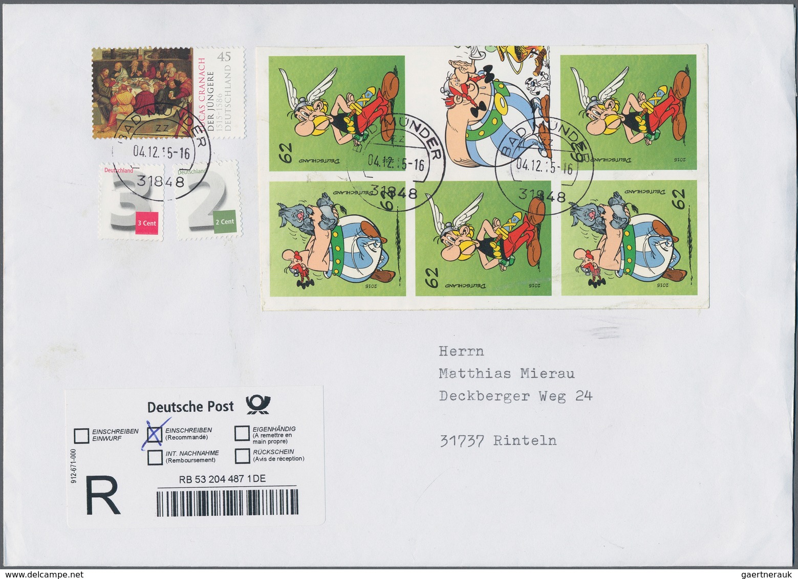 Bundesrepublik Deutschland: 2015, Sechs Briefe Mit Marken Aus Markenheftchen Asterix Ungestanzt, Dab - Collections