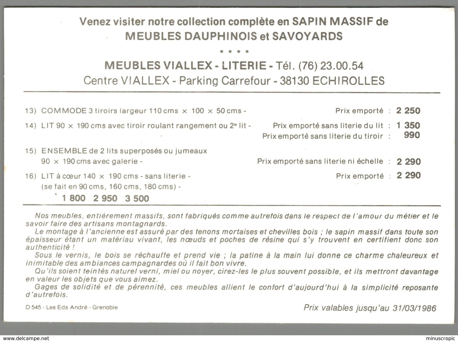CPM 38 - Echirolles - Meubles Viallex - Carte Publicitaire - Echirolles