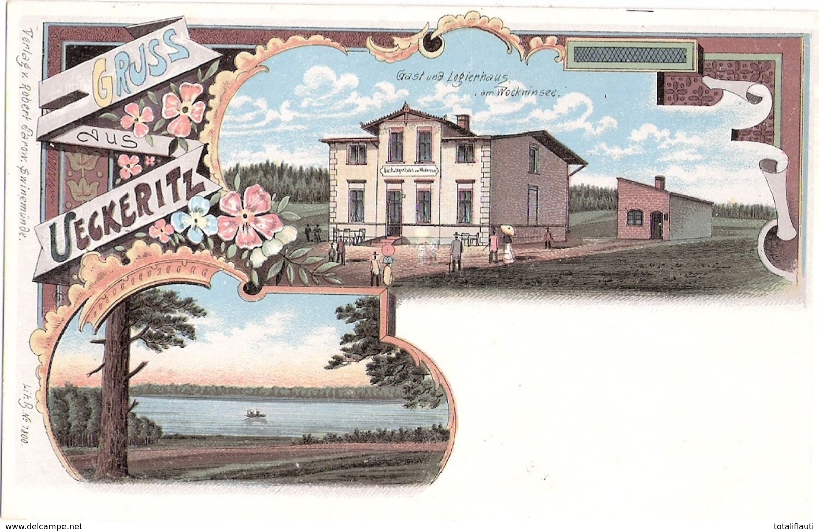 Gruss Aus UECKERITZ Color Litho Gast U Logierhaus Am Wockminsee Vor 1905  Fast TOP-Erhaltung Ungelaufen - Ueckermuende