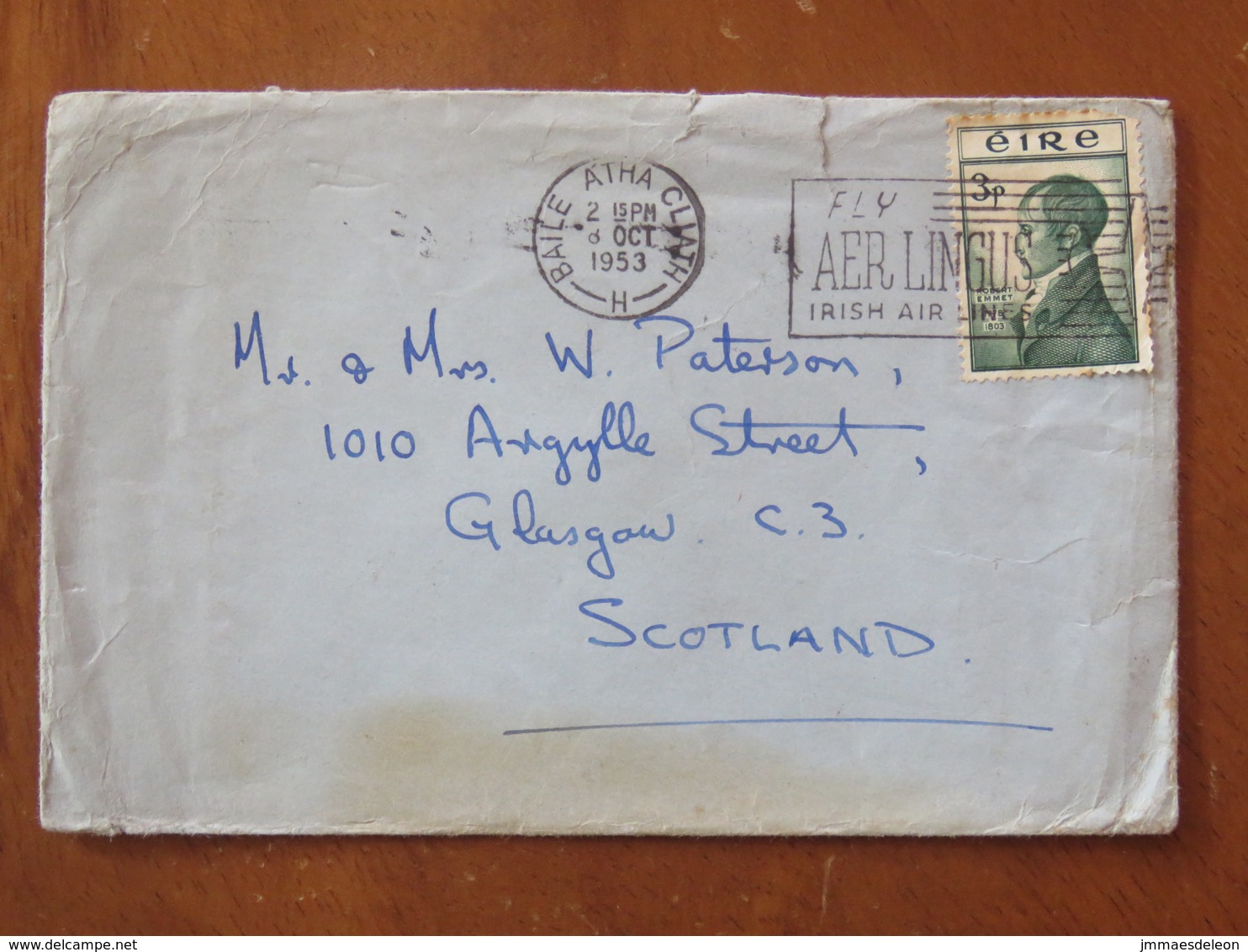 Ireland 1953 Cover Baile Atha To Scotland - Robert Emmet - Plane Slogan - Covers & Documents