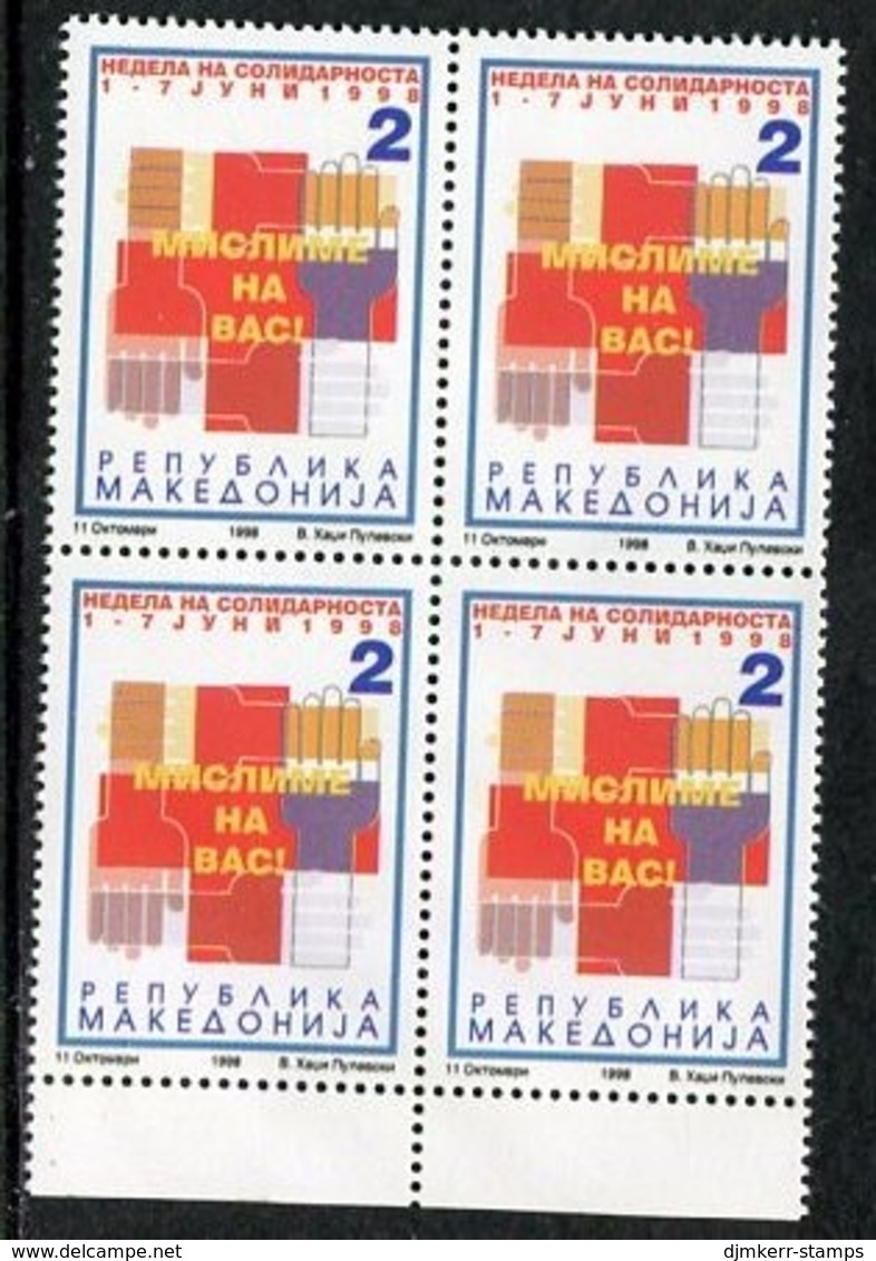 MACEDONIA 1998 Solidarity Week Tax Block Of 4 MNH / **.  Michel 99 - Nordmazedonien