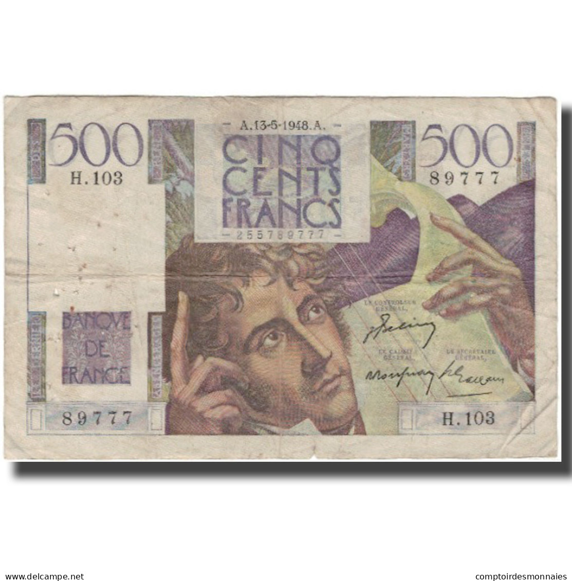 France, 500 Francs, Chateaubriand, 1948-05-13, TB, Fayette:34.8, KM:129b - 500 F 1945-1953 ''Chateaubriand''