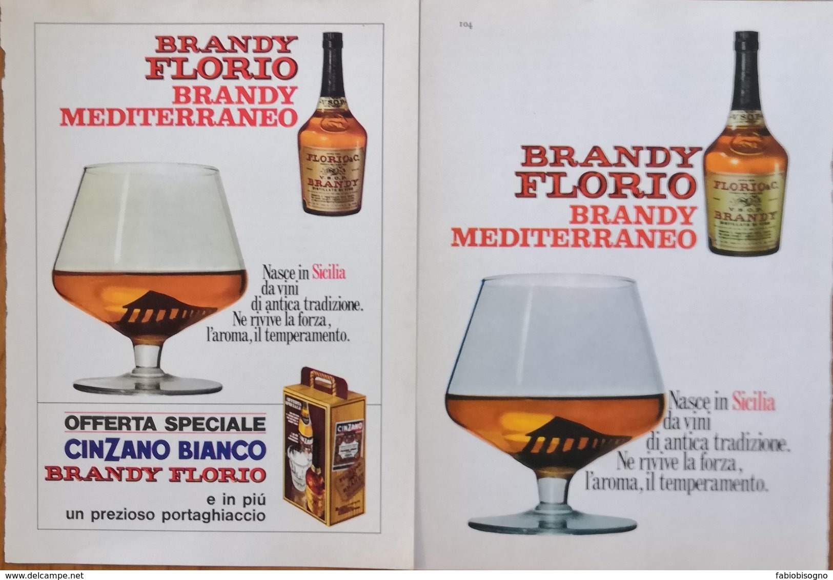 1968 - BRANDY FLORIO  - 2 Pag. Pubblicità Cm. 13x18 - Spiritus