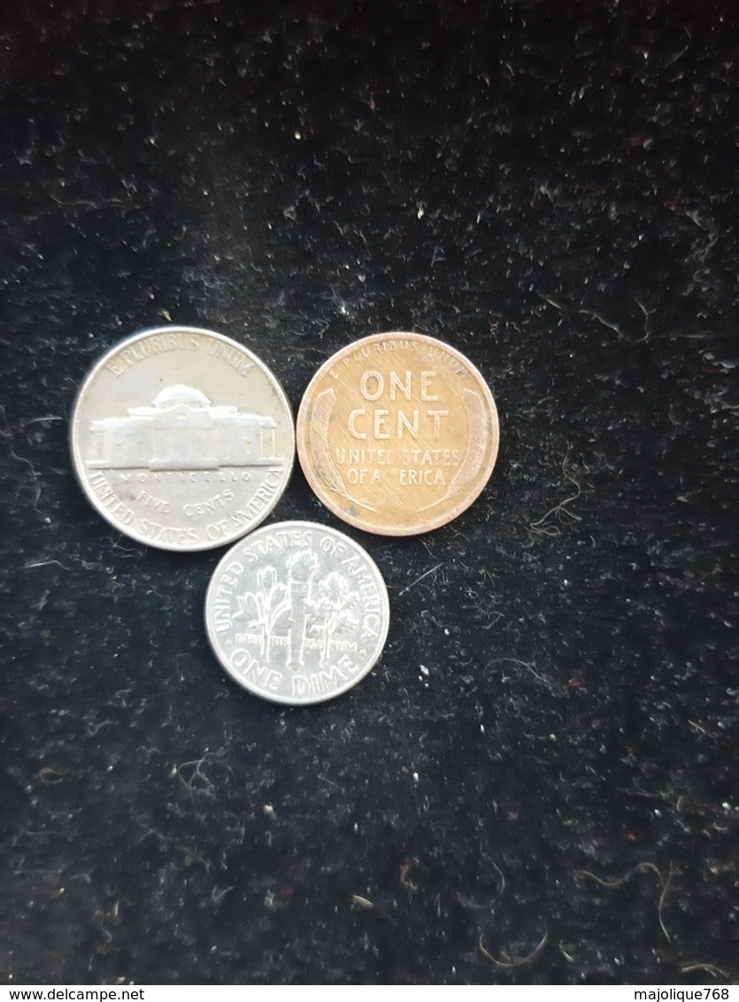 Lot De 3 Pièces USA - Argent - Cuivre-nickel Et Bronze - One Dime 1962 - Five Cents 1948 Et One Cent 1917 - Collections