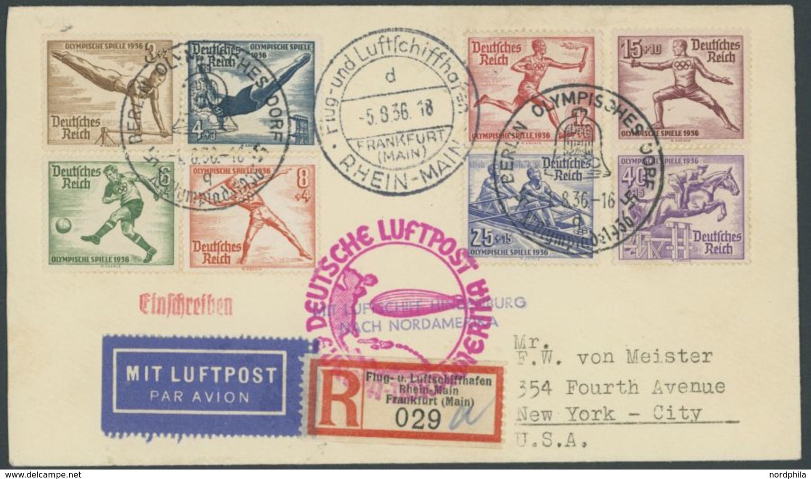 ZEPPELINPOST 428D BRIEF, 1936, 6. Nordamerikafahrt, Aufgabe Und Zuleitung Von Den Olympischen Spielen Zur 6. Nordamerika - Airmail & Zeppelin